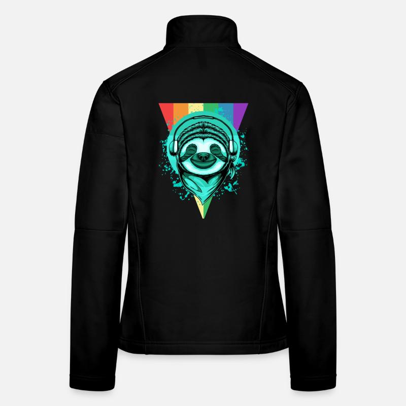 Faultier mit Kopfhörern & Regenbogen Frauen Softshelljacke