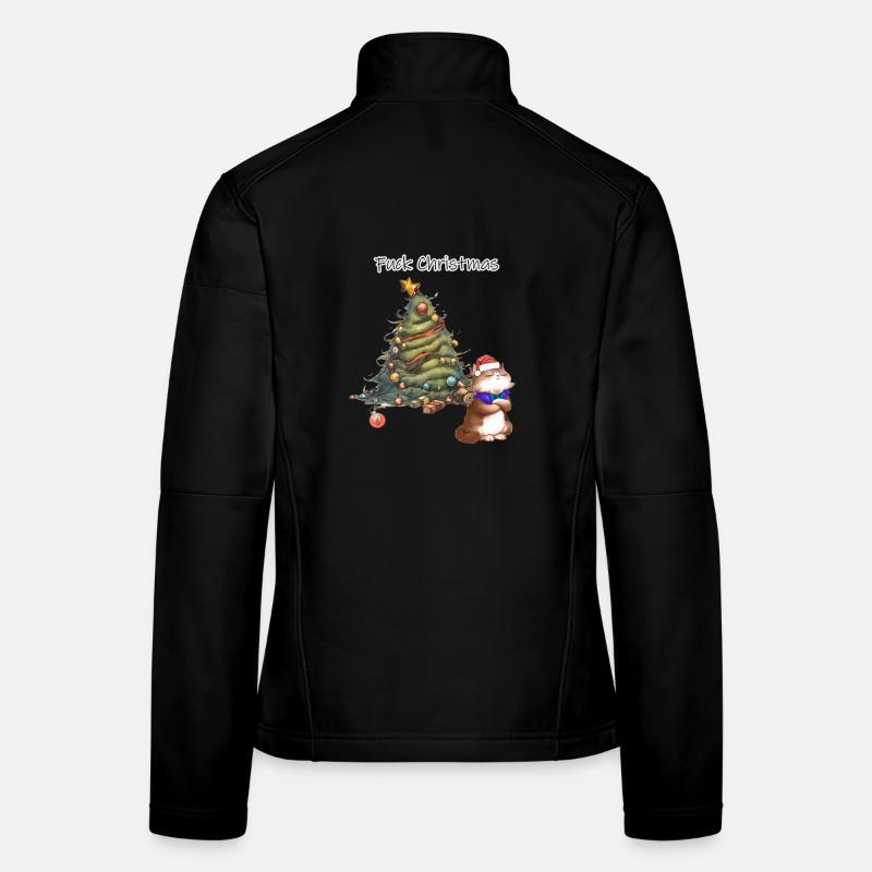 Irreverent Christmas Tree with Santa Cat Women's Softshell Jacket
