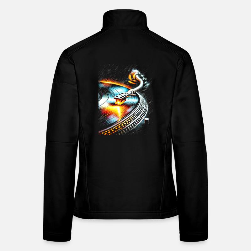 Abstract Turntable and Vinyl Vortex Design Women's Softshell Jacket
