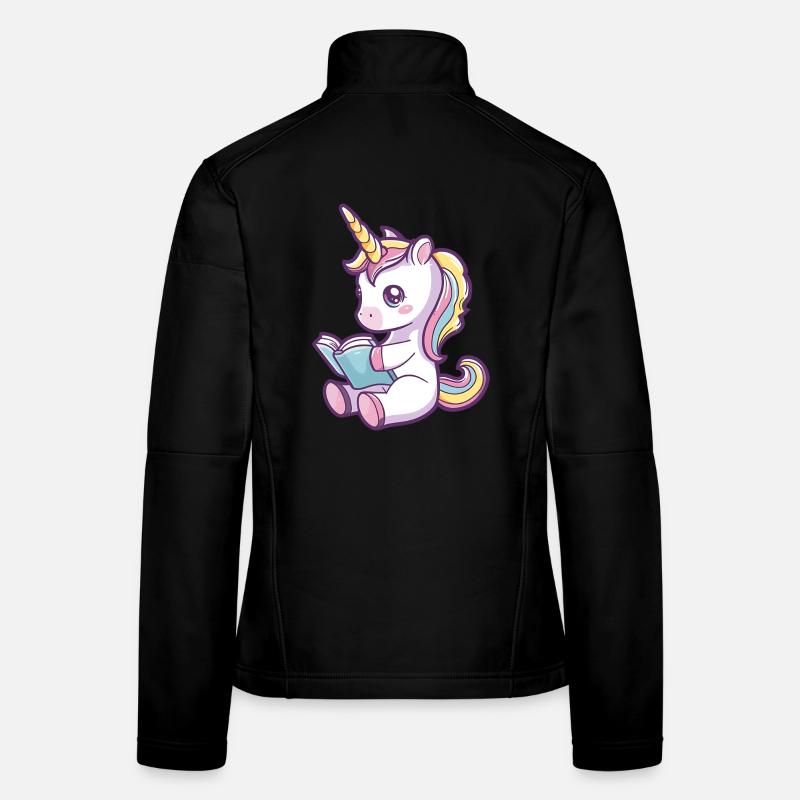 Niedliches Einhorn Cartoon liest ein Buch Frauen Softshelljacke