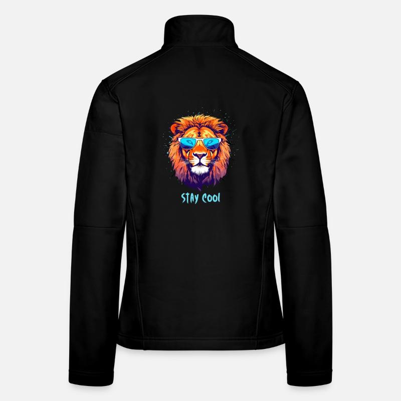 Neon Lion with Sunglasses Stay Cool - Women's Softshell Jacket - black