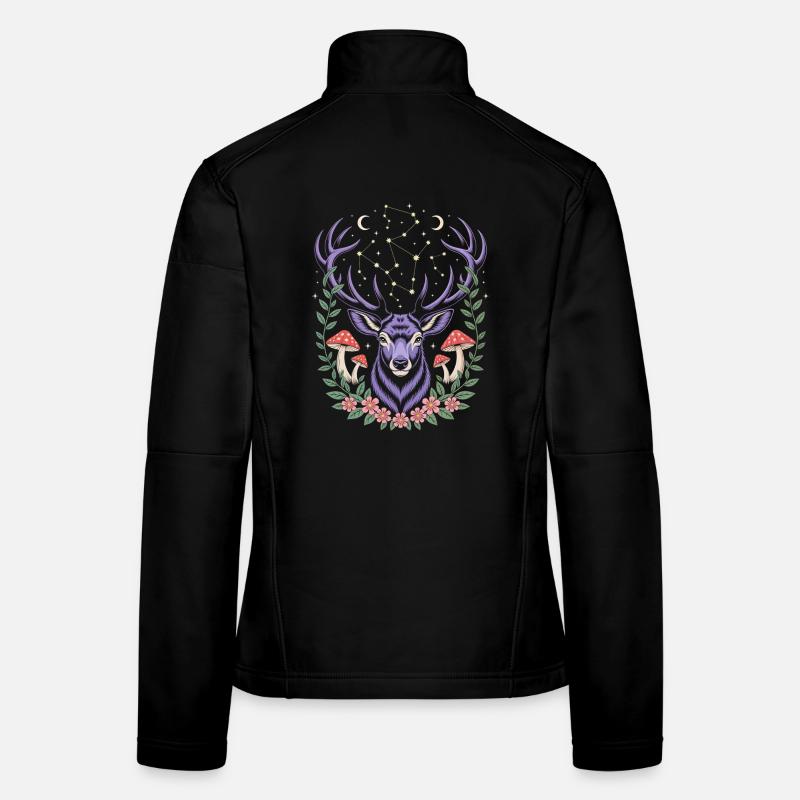 Mystical Deer with Constellations and Mushrooms Women's Softshell Jacket