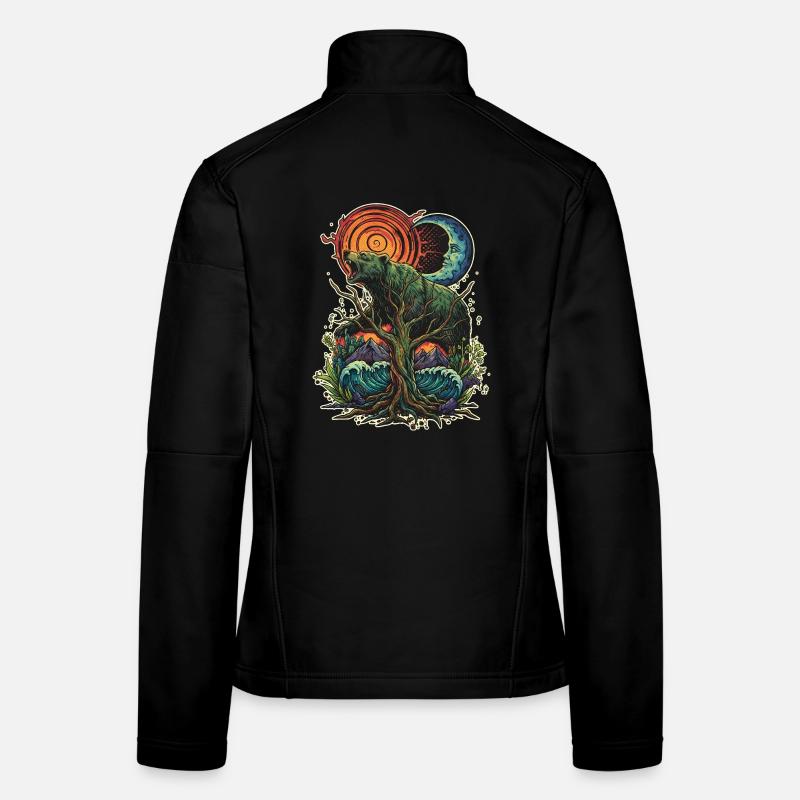 Waldgeist Bär und Weltenbaum - Frauen Softshelljacke - Schwarz