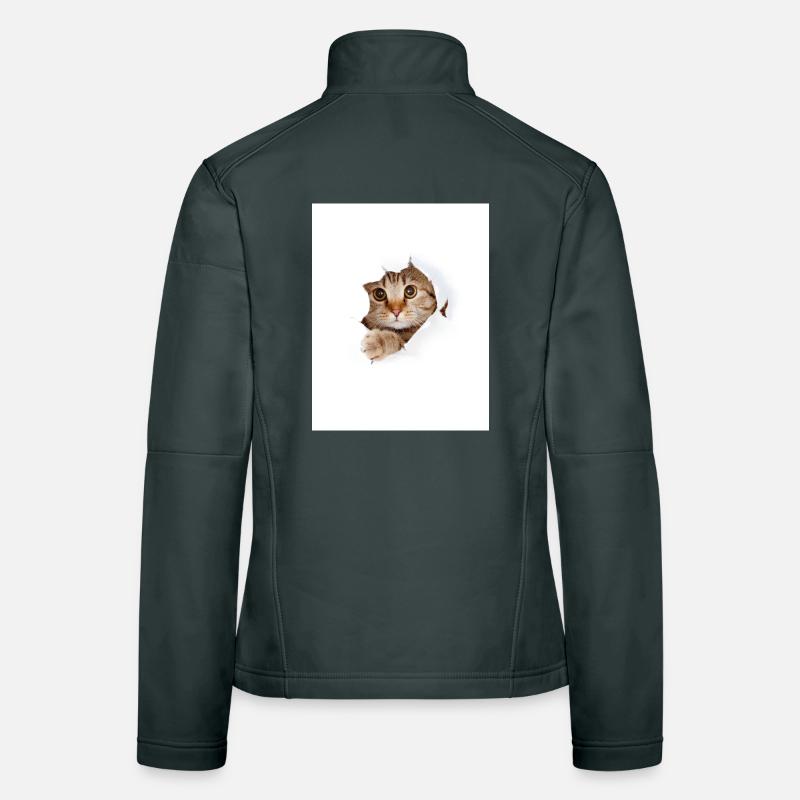 Chaton à coucou à travers une déchirure de papier Veste en tissu softshell Femme