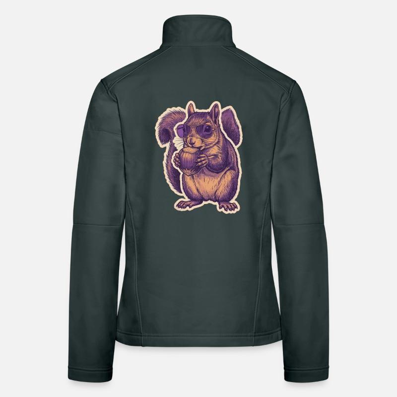 Squirrel with sunglasses nibbling hazelnut Women's Softshell Jacket
