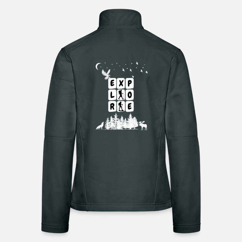 Graphique Explorer le camping Veste en tissu softshell Femme
