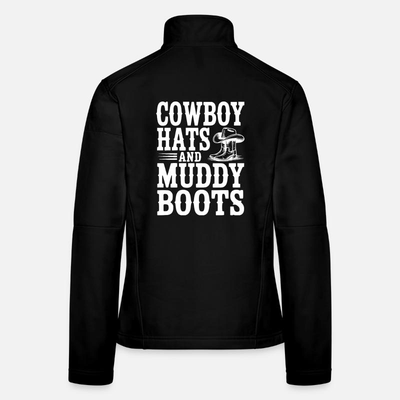 Chapeaux de cow-boy et bottes boueuses Veste en tissu softshell Femme