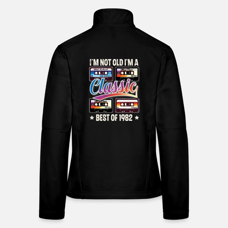 1982 Année de naissance Anniversaire Cassette Vintage Veste en tissu softshell Femme
