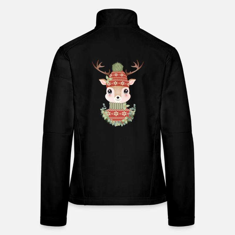 niedlicher Hirsch mit Pullover,Bommelmütze & Kranz Frauen Softshelljacke