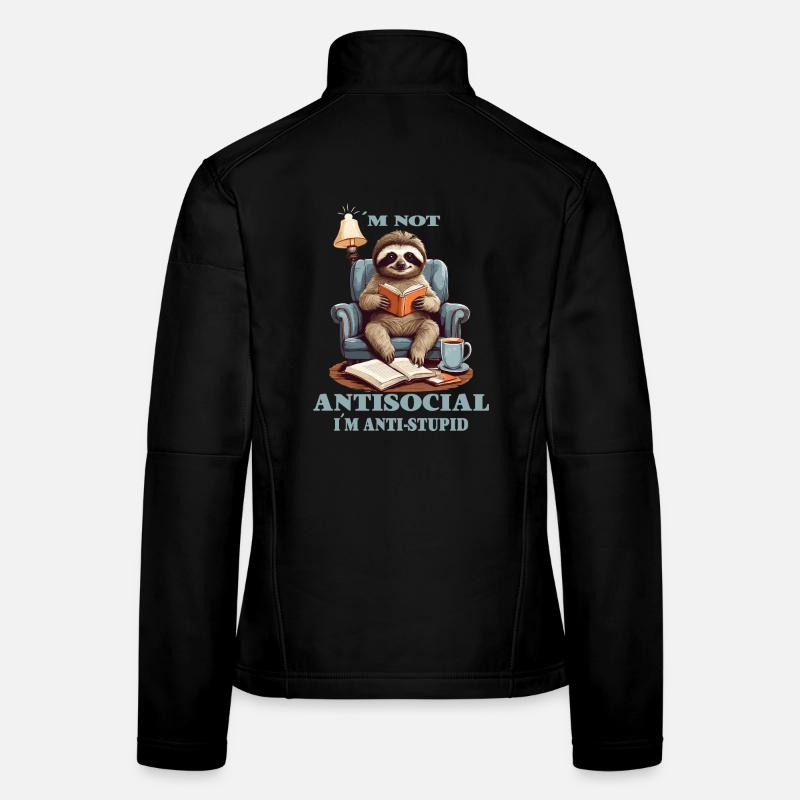 Clever sloth with book Women's Softshell Jacket