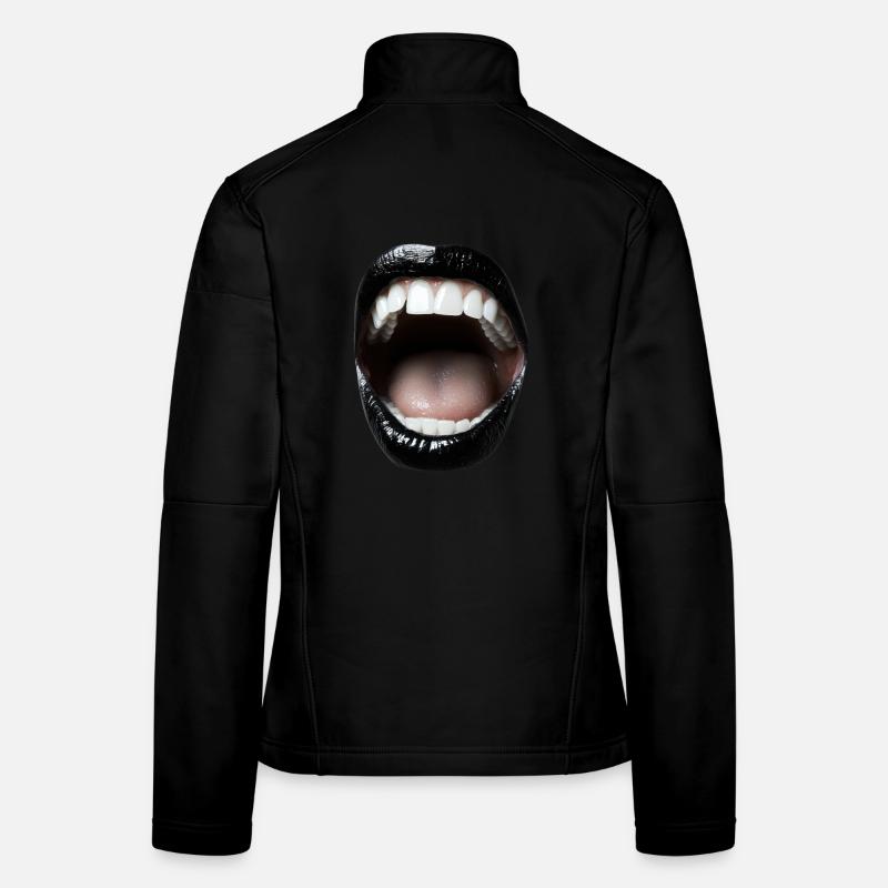 Bouche ouverte avec rouge à lèvres noir Veste en tissu softshell Femme
