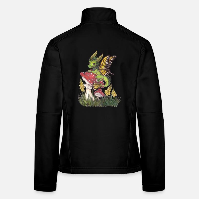 Dragon de la forêt sur champignon papillon mignon Veste en tissu softshell Femme