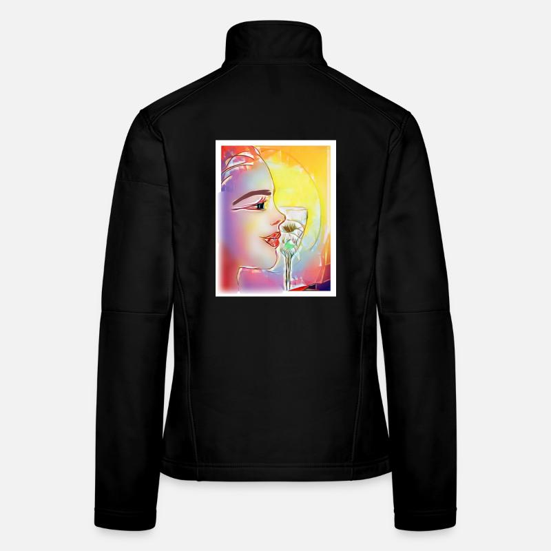 Farbenfrohes Profil-Schlürfen - Frauen Softshelljacke - Schwarz