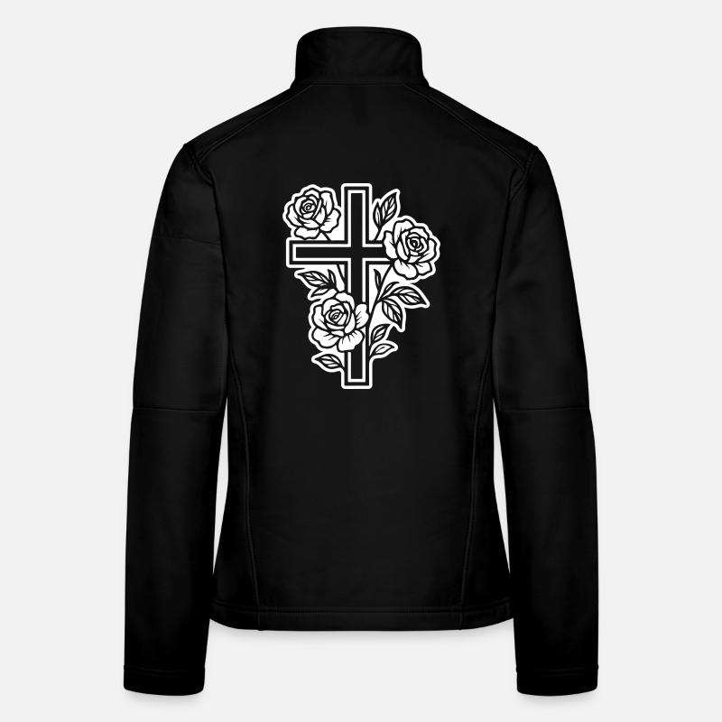 Fleurs à symbole de croix Veste en tissu softshell Femme
