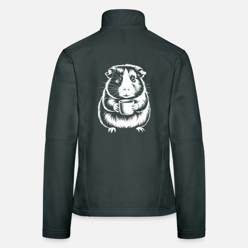 Coffee Drinking Guinea Pig Silhouette Women's Softshell Jacket