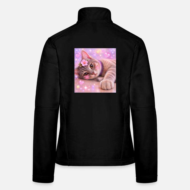 Kätzchen mit Blume und Glitzer - Frauen Softshelljacke - Schwarz