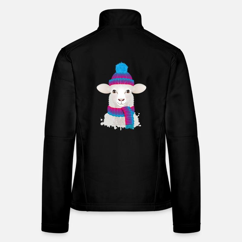 mouton blanc avec chapeau à bobble coloré et écharpe tricotée Veste en tissu softshell Femme