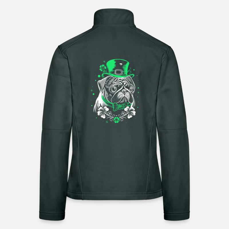 Mops mit St Patricks Day Hut Frauen Softshelljacke