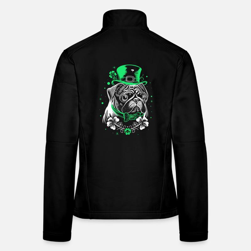 Mops mit St Patricks Day Hut Frauen Softshelljacke