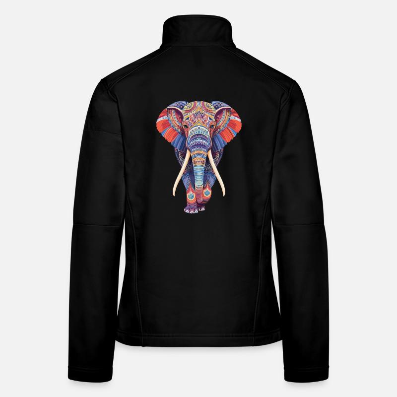 Elefant Mandala gehend frontal in bunter Optik Frauen Softshelljacke