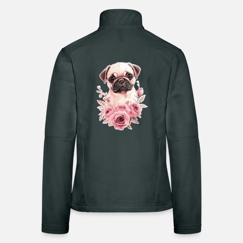 Mops mit Blumen Frauen Softshelljacke