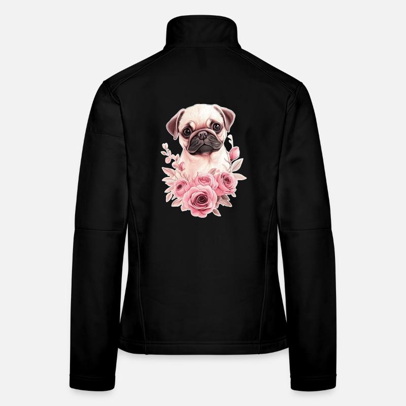 Pug with flowers Women's Softshell Jacket