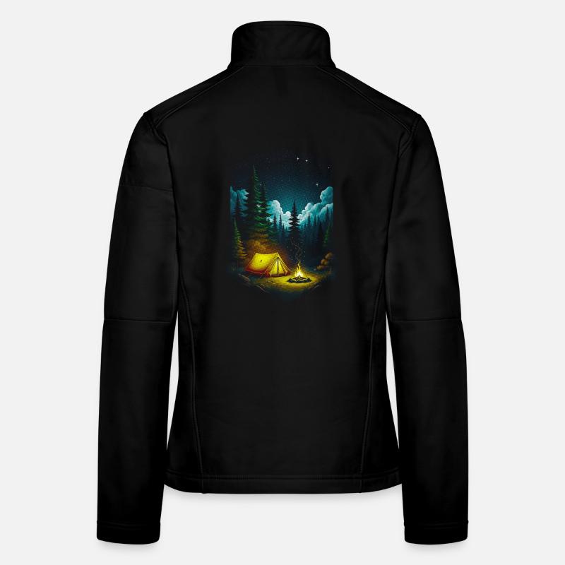 Starry Night Campfire Forest Scene Women's Softshell Jacket