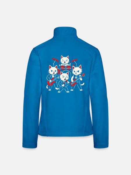 Rock Band Cats Playing Drums Guitars Music Graphic - Women's Softshell Jacket - black - Back