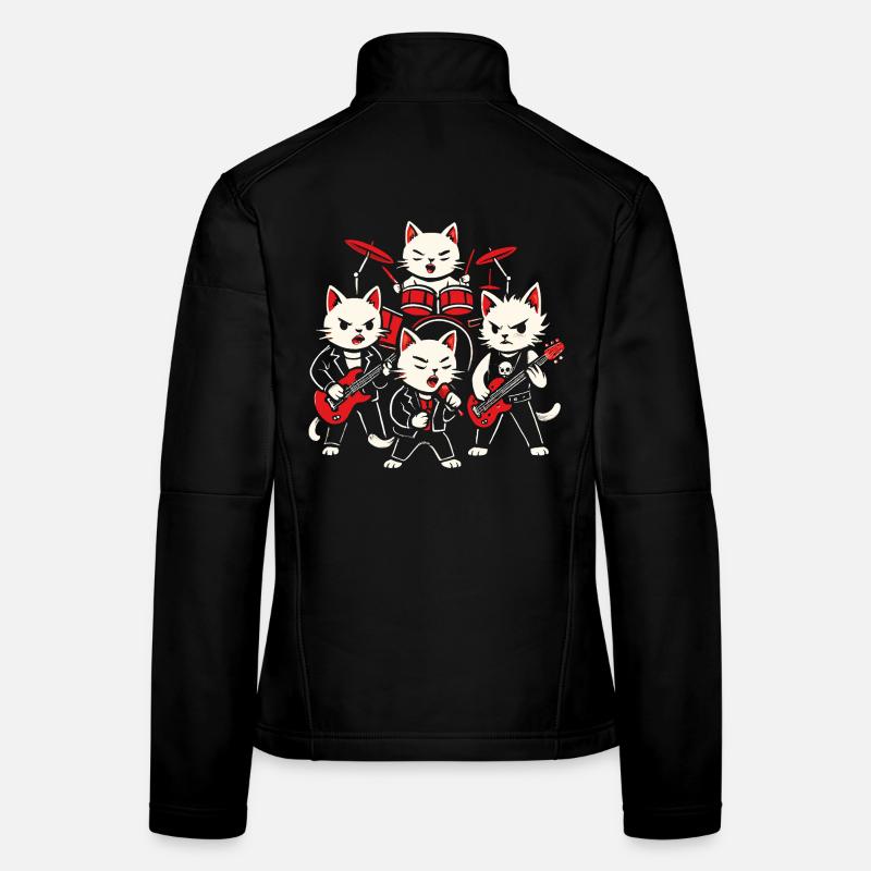 Rock Band Cats Playing Drums Guitars Music Graphic Women's Softshell Jacket