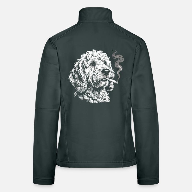 Smoking Goldendoodle : Drôle de dessin de mème de chien Veste en tissu softshell Femme
