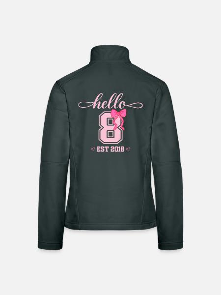 Hello 8 Est 2018 Girl Birthday Design - Women's Softshell Jacket - black - Back