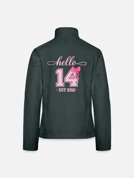 Hello 14 Est 2012 Girl Birthday Design - Women's Softshell Jacket - black - Back