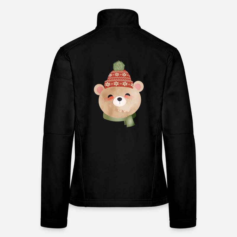 cute bear with bobble hat and scarf in winter Women's Softshell Jacket