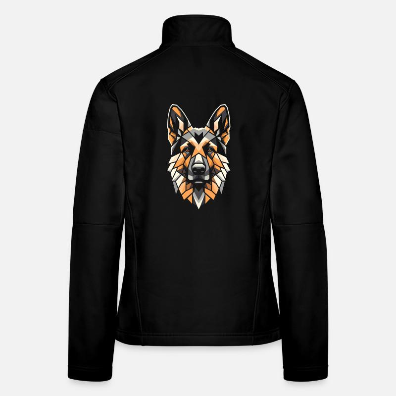 Deutscher Schäferhund Hundekopf Geometrie Polygon Kunst Frauen Softshelljacke