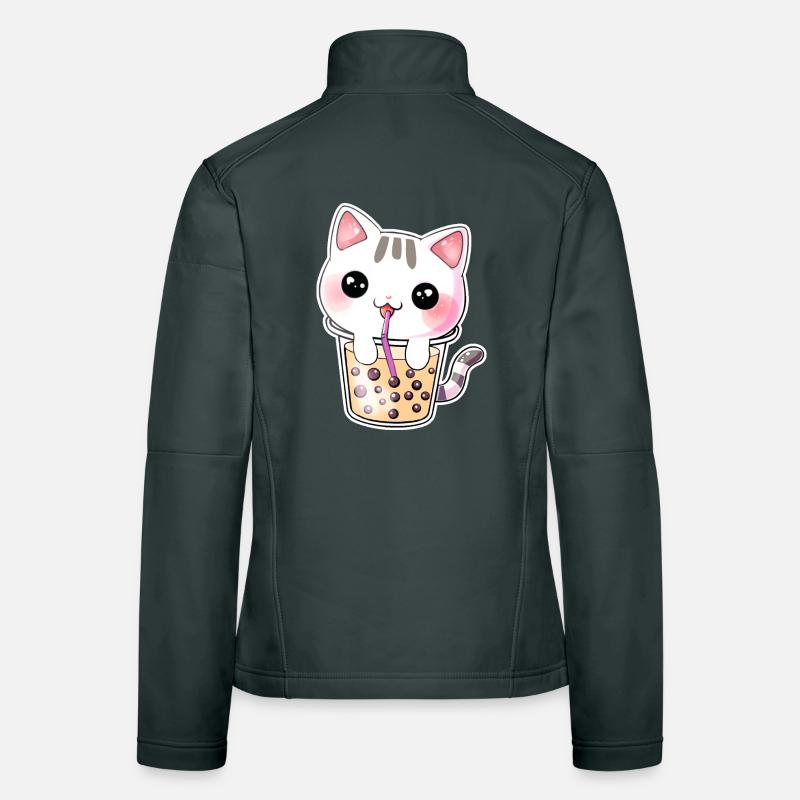 Kawaii Bubble Tea Cat Women's Softshell Jacket