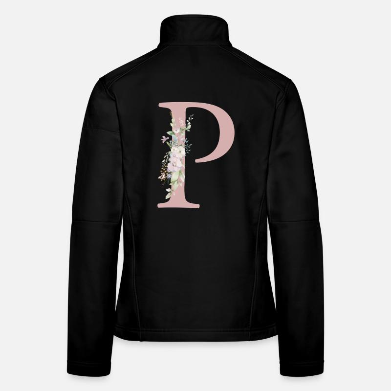 P Monogramm, Floral, personalisierbar Frauen Softshelljacke