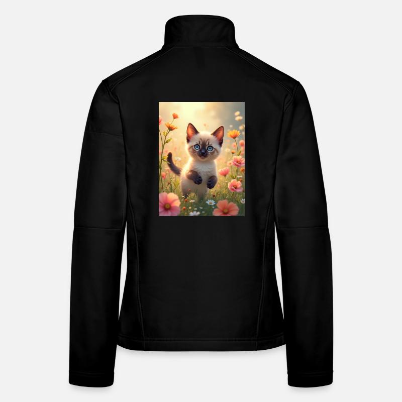 Süßes Siamkätzchen in einer Blumenwiese - Frauen Softshelljacke - Schwarz