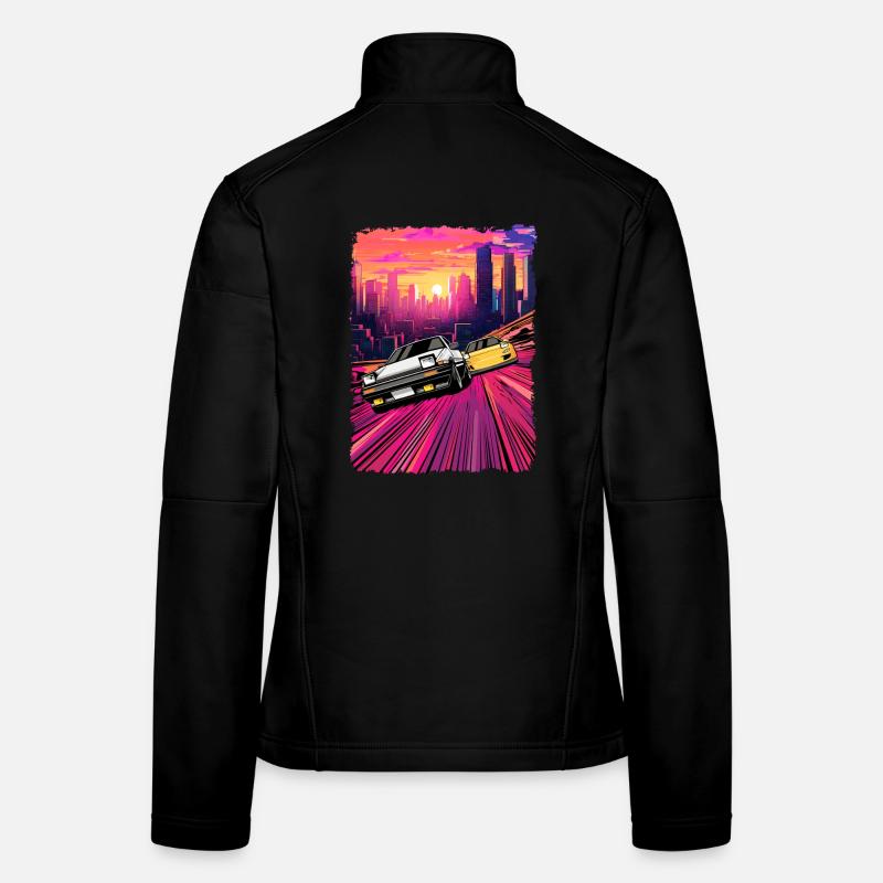 Neon City Car Chase Illustration - Women's Softshell Jacket - black