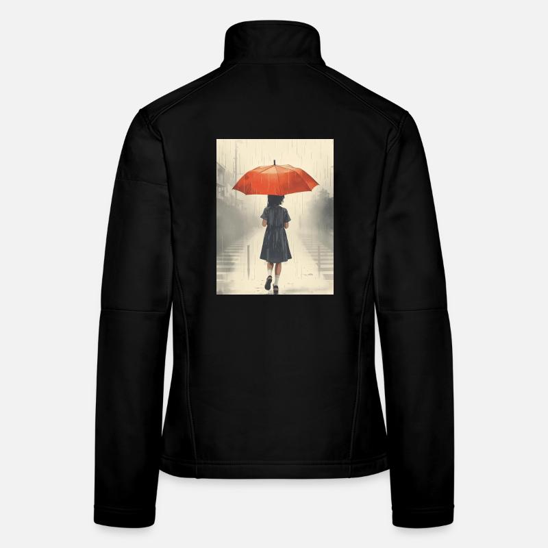 Fille sous parapluie en pluie intense Veste en tissu softshell Femme
