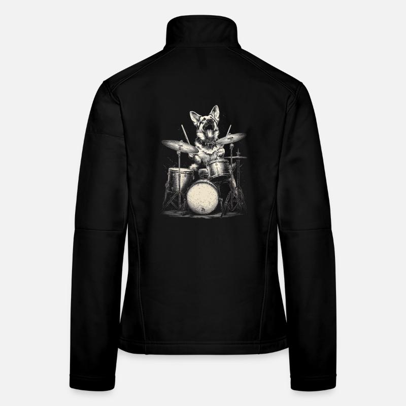 German Shepherd Drums Drummer Dog Music Rock Women's Softshell Jacket