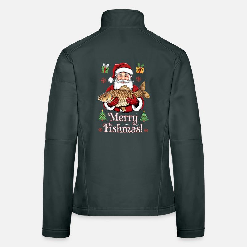 Angler Weihnachtspullover Merry Fishmas Karpfen Frauen Softshelljacke