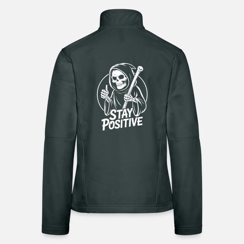 Bleib Positiv Grim Reaper Design Frauen Softshelljacke