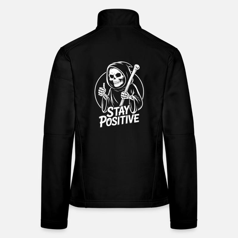 Bleib Positiv Grim Reaper Design Frauen Softshelljacke