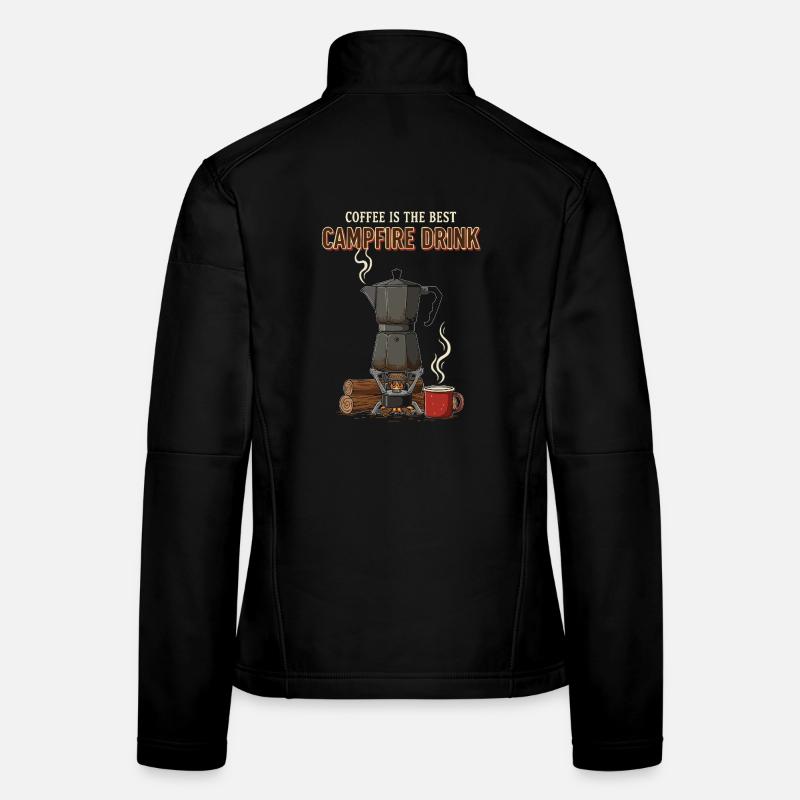Camping Café Humour Quote Coffee Campfire Drink - Women's Softshell Jacket - black