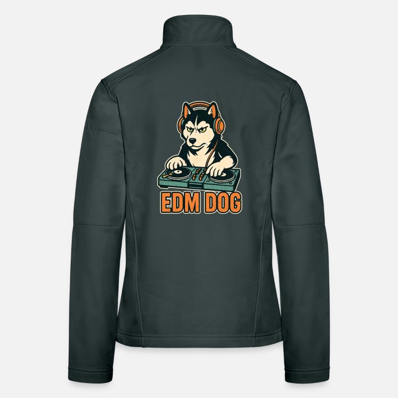 EDM Dog : DJ husky à la console de mixage dans un style rétro Veste en tissu softshell Femme