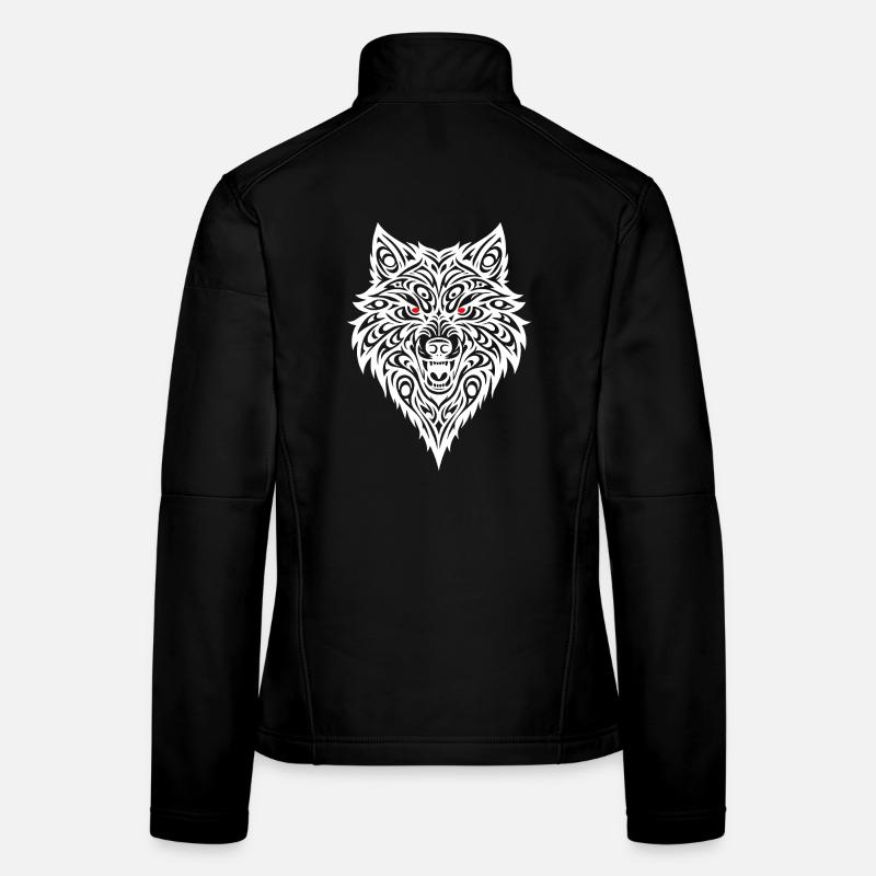 Embossed wolf head with tribal pattern Women's Softshell Jacket
