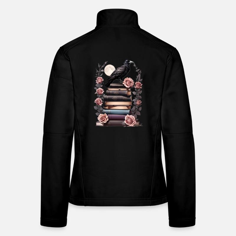 Stack of books with raven Women's Softshell Jacket