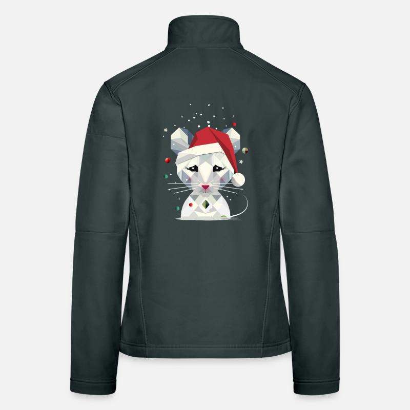Snow Mouse in Geometric Christmas Design Women's Softshell Jacket