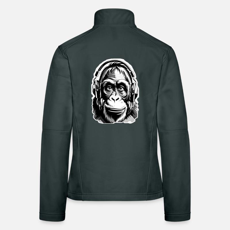 Musik Affe Gorilla mit Kopfhoerer als Geschenkidee Frauen Softshelljacke