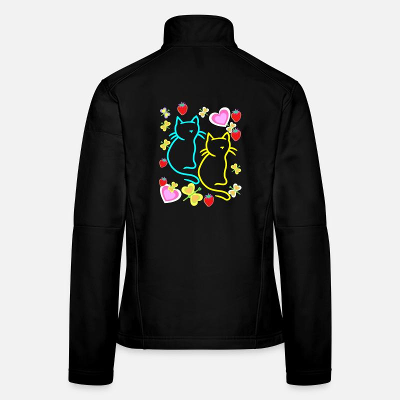Retro Katzen Katze Herzen Erdbeeren Sommer Kinder Frauen Softshelljacke